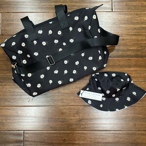Alice + Olivia Black Floral Duffle Bag and Hat Set